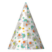 ラマの模様、かわいいラマ、アルパカ、花 パーティーハット (裏面)