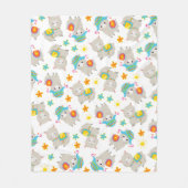 ラマの模様、かわいいラマ、アルパカ、花 フリースブランケット (正面)