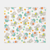 ラマの模様、かわいいラマ、アルパカ、花 フリースブランケット (正面(横))