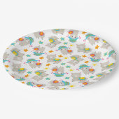 ラマの模様、かわいいラマ、アルパカ、花 ペーパープレート (アングル)