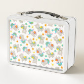 ラマの模様、かわいいラマ、アルパカ、花 メタルランチボックス (正面)