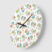 ラマの模様、かわいいラマ、アルパカ、花 ラージ壁時計 (傾斜)