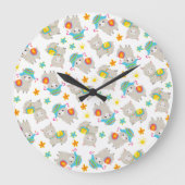 ラマの模様、かわいいラマ、アルパカ、花 ラージ壁時計 (正面)