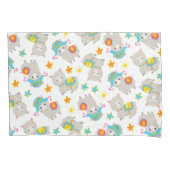 ラマの模様、かわいいラマ、アルパカ、花 枕カバー (正面)