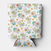 ラマの模様、かわいいラマ、アルパカ、花 缶クーラー (正面)