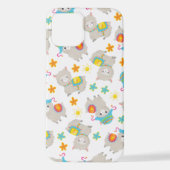 ラマの模様、かわいいラマ、アルパカ、花 iPhoneケース (裏面)