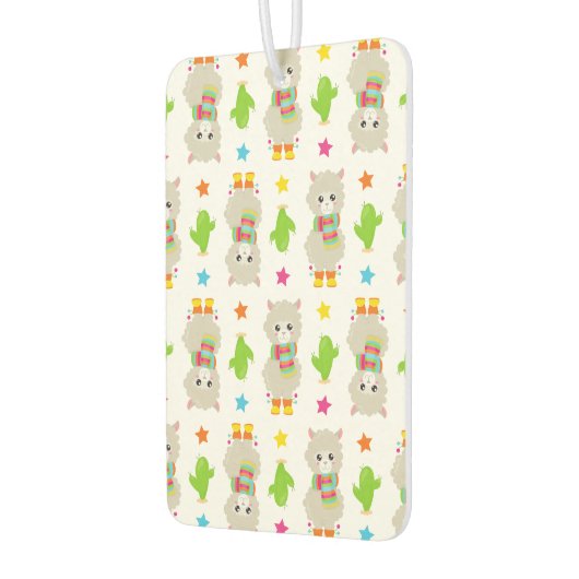 ラマの模様、可愛いラマ、アルパカ、サボテン カーエアーフレッシュナー (左)