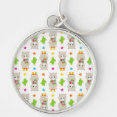 ラマの模様、可愛いラマ、アルパカ、サボテン キーホルダー (正面)