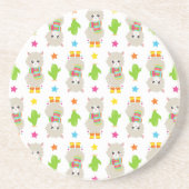 ラマの模様、可愛いラマ、アルパカ、サボテン コースター (正面)