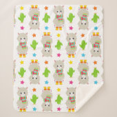 ラマの模様、可愛いラマ、アルパカ、サボテン シェルパブランケット (正面)