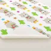 ラマの模様、可愛いラマ、アルパカ、サボテン シェルパブランケット (3/4)