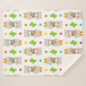 ラマの模様、可愛いラマ、アルパカ、サボテン シェルパブランケット (正面(横))