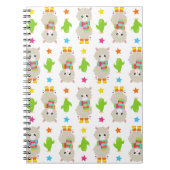 ラマの模様、可愛いラマ、アルパカ、サボテン ノートブック (正面)