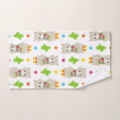 ラマの模様、可愛いラマ、アルパカ、サボテン バスタオルセット (ハンドタオル)