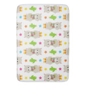 ラマの模様、可愛いラマ、アルパカ、サボテン バスマット (正面縦)