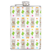 ラマの模様、可愛いラマ、アルパカ、サボテン フラスク (正面)