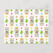 ラマの模様、可愛いラマ、アルパカ、サボテン ポストカード (正面)