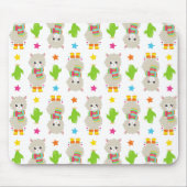 ラマの模様、可愛いラマ、アルパカ、サボテン マウスパッド (正面)