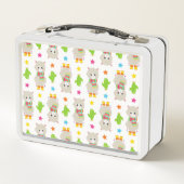 ラマの模様、可愛いラマ、アルパカ、サボテン メタルランチボックス (裏面)