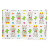 ラマの模様、可愛いラマ、アルパカ、サボテン 枕カバー (裏面)