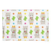 ラマの模様、可愛いラマ、アルパカ、サボテン 枕カバー (正面)