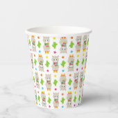 ラマの模様、可愛いラマ、アルパカ、サボテン 紙コップ (正面)