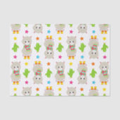 ラマの模様、可愛いラマ、アルパカ、サボテン 薄葉紙 (正面)