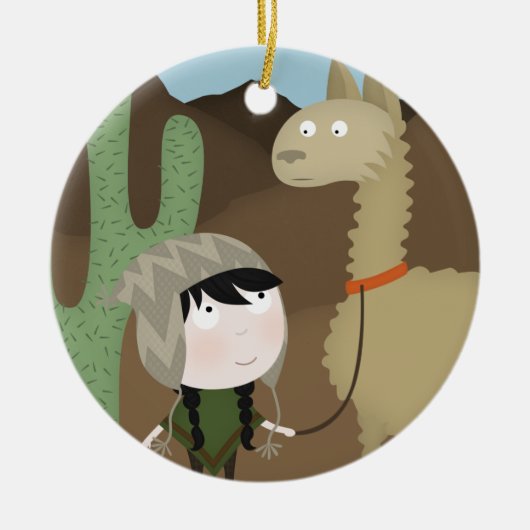 ラマの歩行者 セラミックオーナメント (正面)