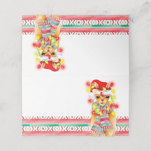 ラマの水色の白いクリスマスの休日 プレイスカード (外部開封)