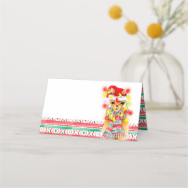 ラマの水色の白いクリスマスの休日 プレイスカード