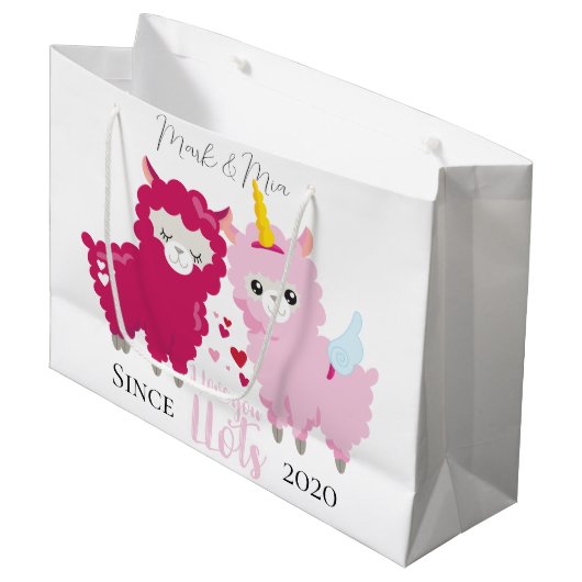 ラマの贈り物を愛しカスタマイズている ラージペーパーバッグ (正面アングル)