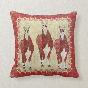 ラマのBoho深紅色のMojoの枕 クッション