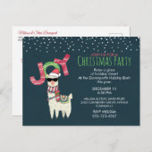 ラマはサンタハットクリスマスパーティー招待状を着て ポストカード (正面/裏面)