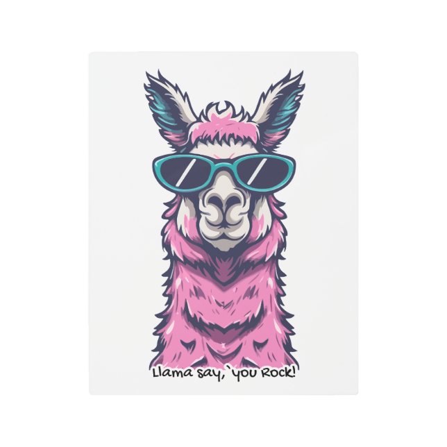 ラマはロックと言う |予測できなサングラスでポーズ メタルプリント (正面)