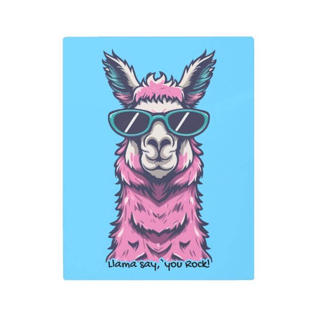 ラマはロックと言う |予測できなサングラスでポーズ メタルプリント (正面)