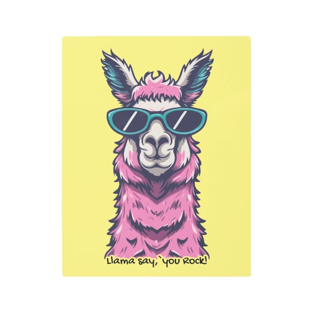 ラマはロックと言う |予測できなサングラスでポーズ メタルプリント (正面)