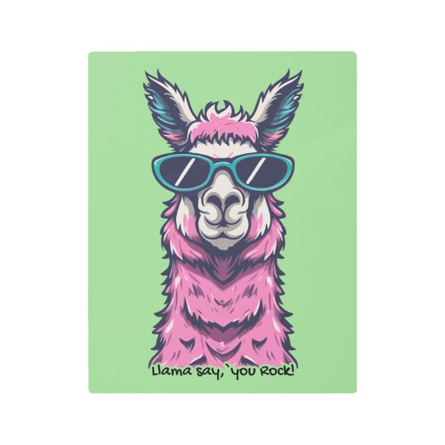 ラマはロックと言う |予測できなサングラスでポーズ メタルプリント (正面)