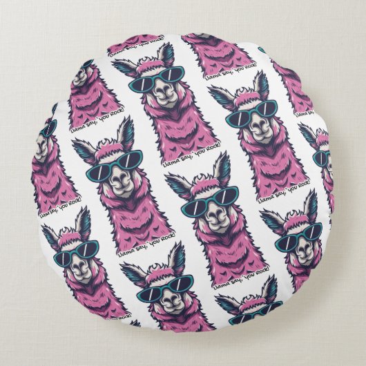 ラマはロックと言う |予測できなサングラスでポーズ ラウンドクッション (正面)