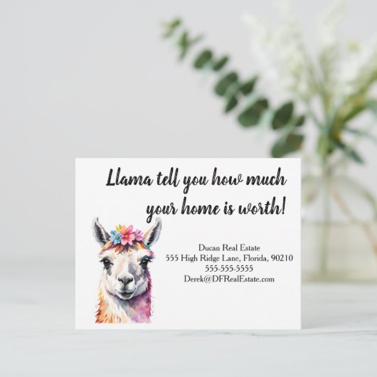 ラマは不動産の実在マーケティングの売り上げを教える ポストカード (スタンド正面)