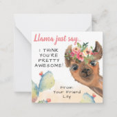 ラマは子供たちの教室バレンタインデーのメモを言う ノートカード (正面)