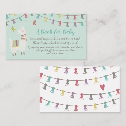 ラマは本の赤ちゃんシャワーカードミントを持ってくる エンクロージャーカード (正面/裏面)
