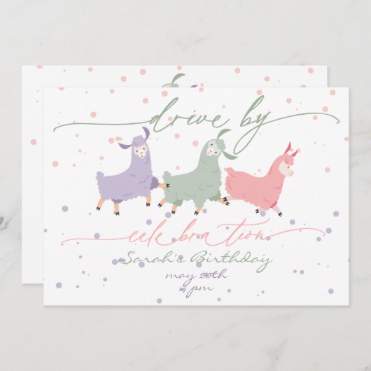 ラマよくはしゃぐサプライズ誕生祝いパレード 招待状 (正面/裏面)