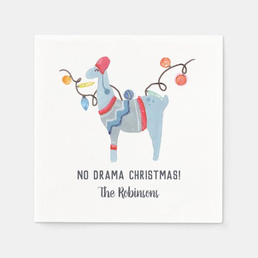 ラマをテーマにした醜いセーターのクリスマスパーティー スタンダードカクテルナプキン (正面)