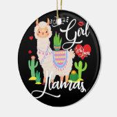 ラマを愛する少女かわいいピンク セラミックオーナメント (左)