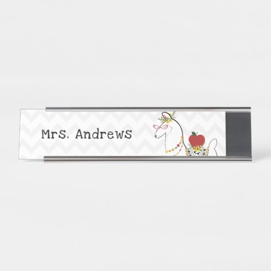 ラマアップル先生シェブロンフローラ デスクネームプレート (正面)