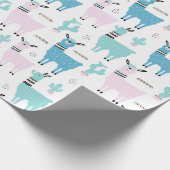 ラマアラパカブルーピンクベビーシャワー誕生日 ラッピングペーパー (角)