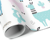 ラマアラパカブルーピンクベビーシャワー誕生日 ラッピングペーパー (ロールコーナー)