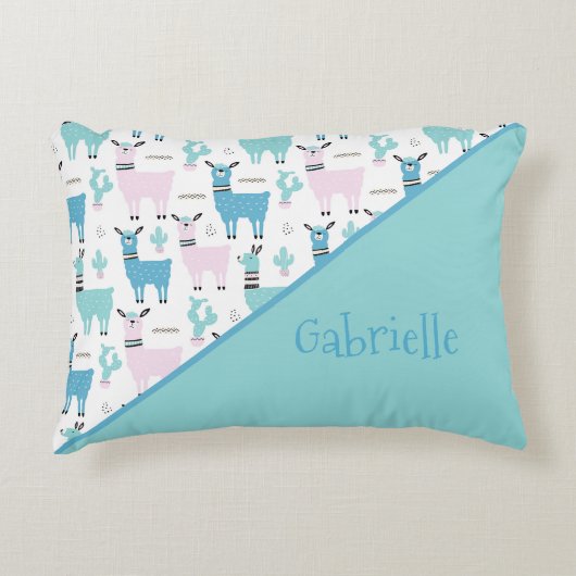 ラマアラパカ動物パターン2トーン名 アクセントクッション (正面)