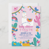 ラマアルパカクタスフィエスタガールピンクベビーシャワー 招待状 (正面)