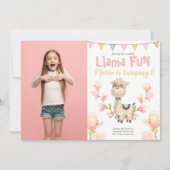 ラマアルパカフォトウォーターカラー誕生日招待状 招待状 (正面)